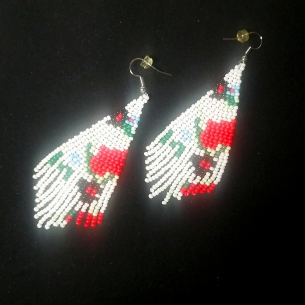 FREE PEOPLE White Spaced Tassle Glass Beaded Earrings